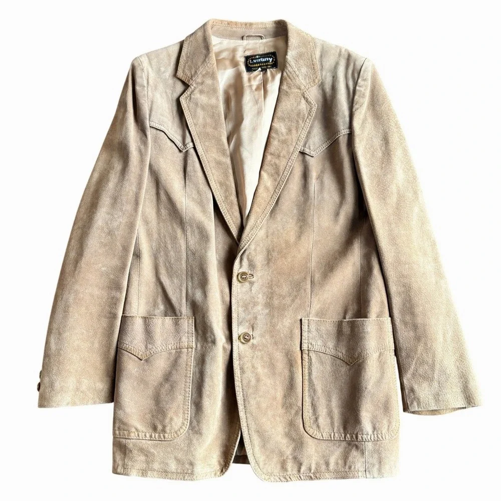 L. Virany Mens Vtg Tan Suede Leather Western Blazer Cowboy Core Coat  Size 42 L